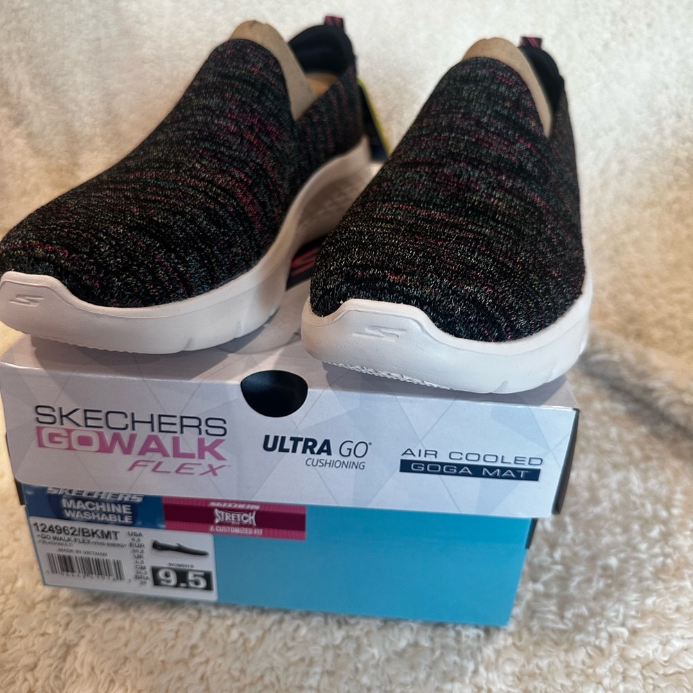 Skechers Black and Pink Go Walk Flex Sneakers